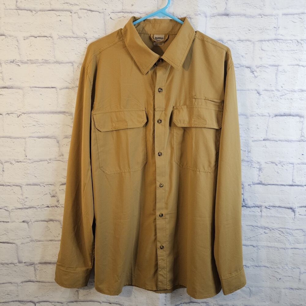 33,000 FT Men's XL Roll Tab Sleeve Brown Air-Hole Tech UV Protection Shirt